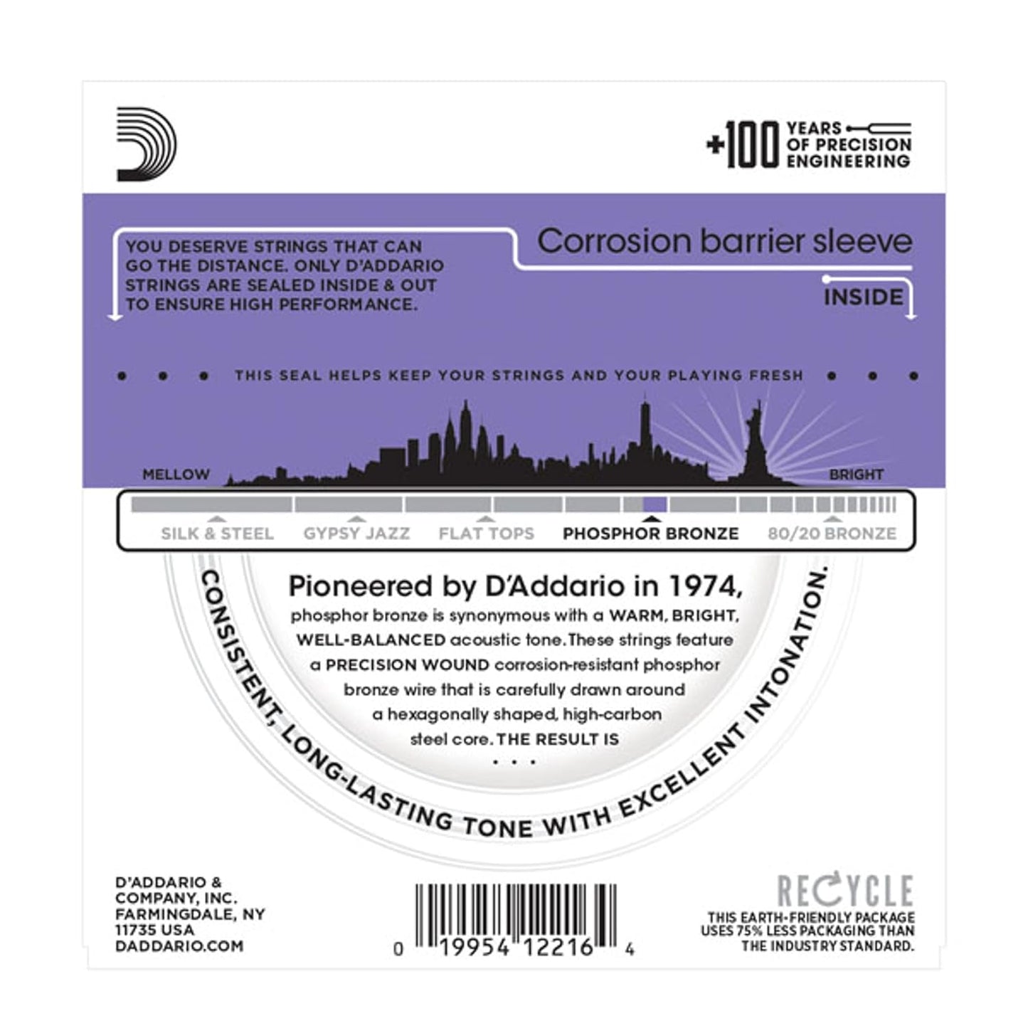 D'Addario EJ26 Acoustic 11-52 Custom Light Guitar Strings made of Phosphor Bronze for Warm, Bright & Balanced Tone