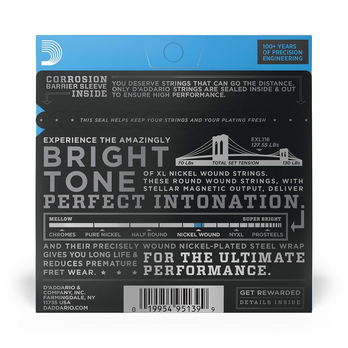 D'Addario EXL116 Nickel Wound 11-52 Medium Electric Guitar Strings