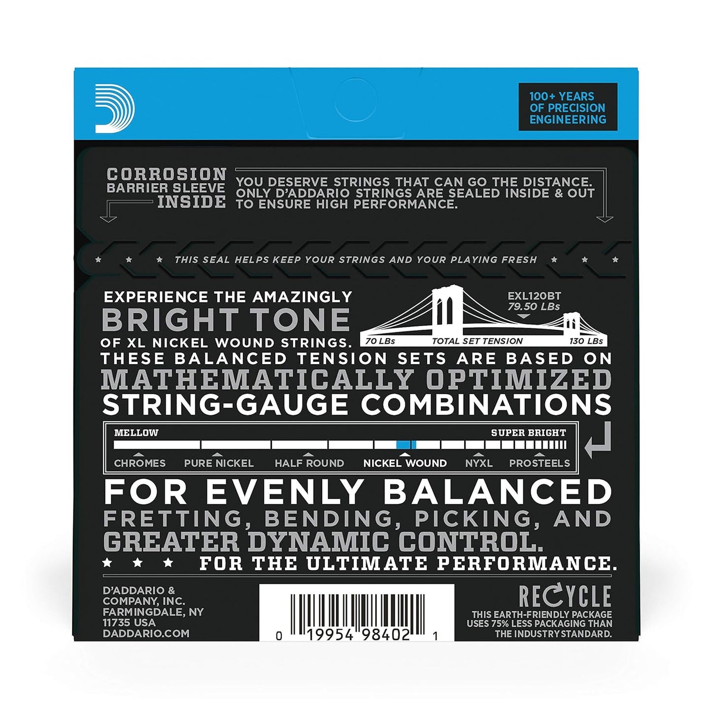 D'Addario EXL115BT Nickel Wound 11-50 Medium Electric Guitar Strings (Nickel)