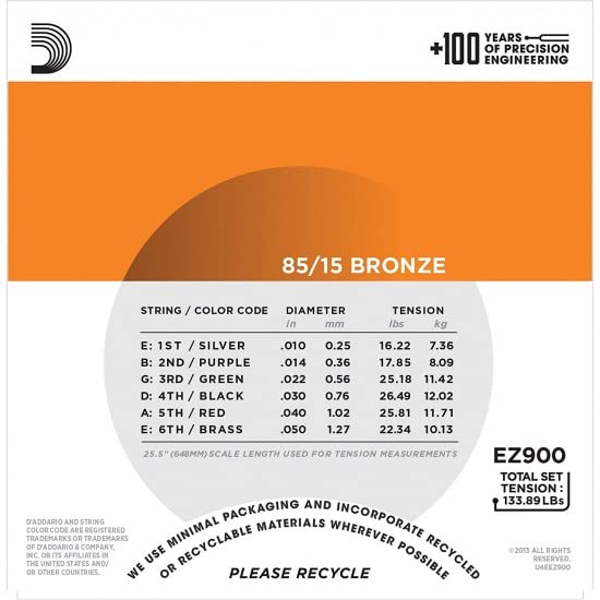 D'Addario Bronze Acoustic Guitar Strings_(.010-.050_Extra Light Gauge)_Stainless Steel Material