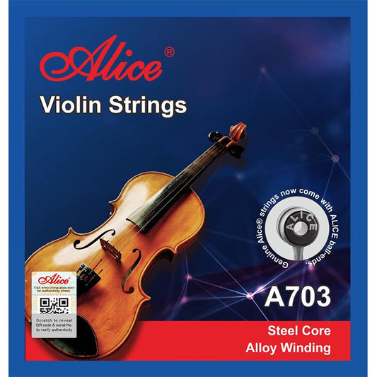 Alice Violin String A703 Violin String Set, Plated Steel Plain String, Steel Core, Alloy Winding