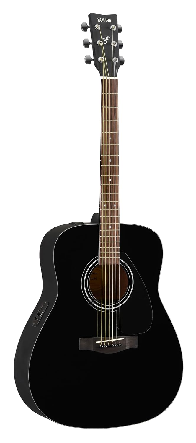 Yamaha FX280 Electro-Acoustic Guitar – Black Finish, 6-String, Cutaway Design, Spruce Top, Rosewood Fretboard