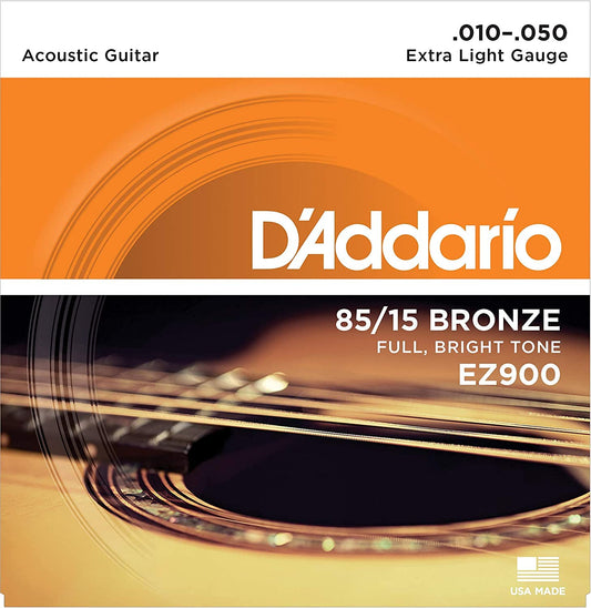D'Addario Bronze Acoustic Guitar Strings_(.010-.050_Extra Light Gauge)_Stainless Steel Material