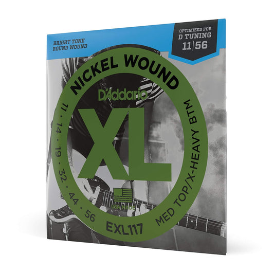 D'Addario EXL117 Nickel Wound Electric Guitar Strings, Medium Top/Extra-Heavy Bottom, 11-56
