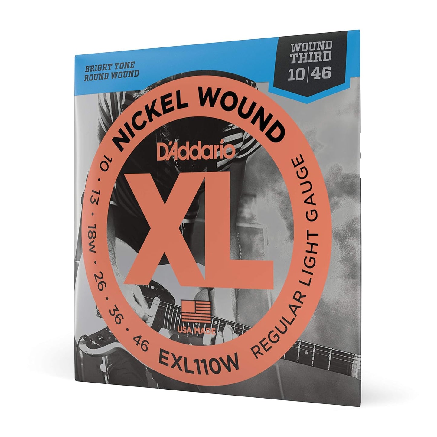 D'Addario EXL110W Nickel Wound Electric Guitar Strings, Regular Light, Wound 3rd, 10-46