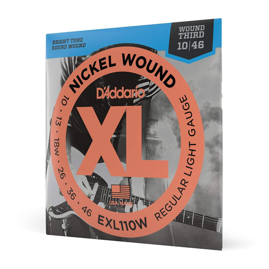 D'Addario EXL110W Nickel Wound Electric Guitar Strings, Regular Light, Wound 3rd, 10-46