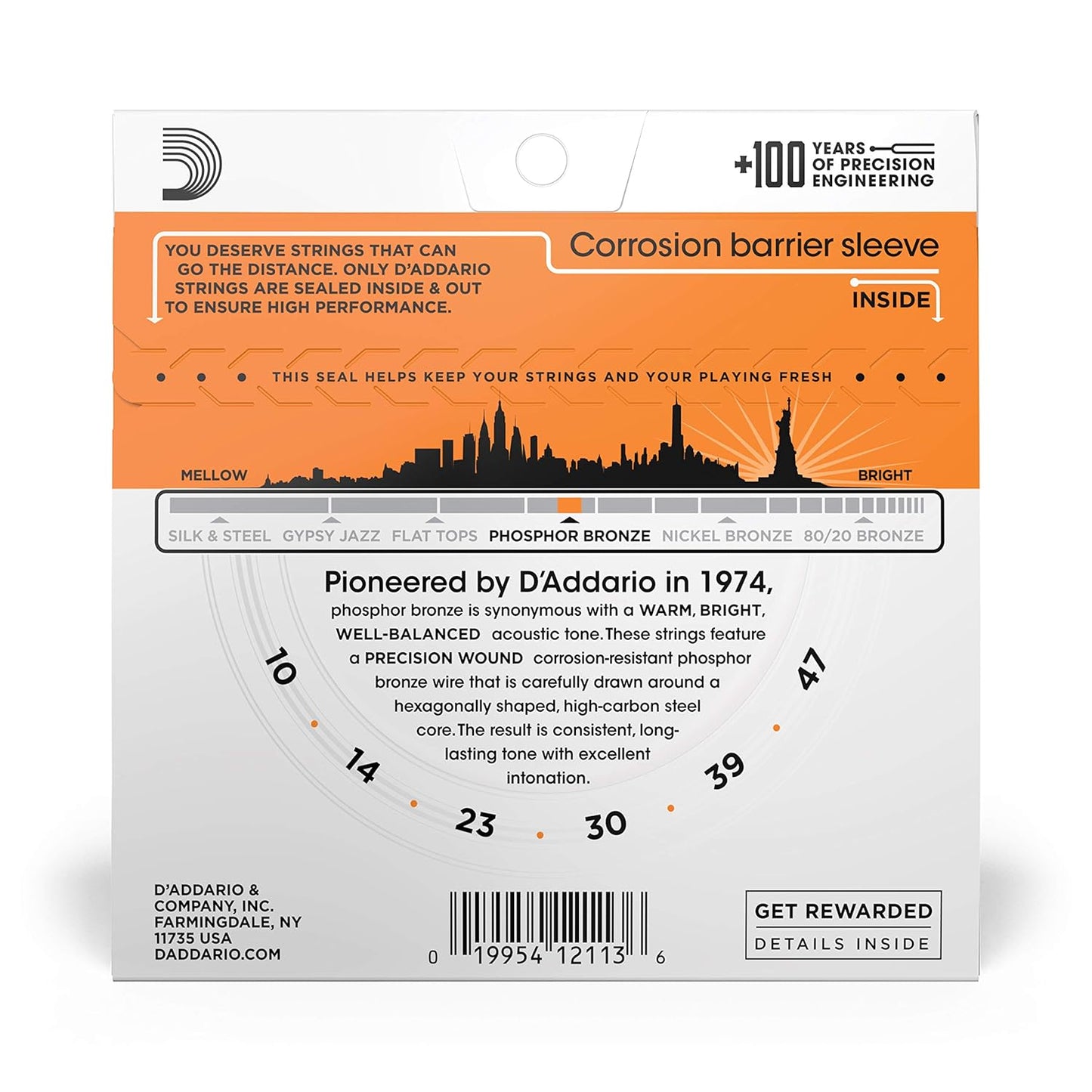 D'Addario Guitar Strings - Phosphor Bronze Acoustic Guitar Strings - EJ15 - Rich, Full Tonal Spectrum - For 6 String Guitars - 10-47 Extra Light