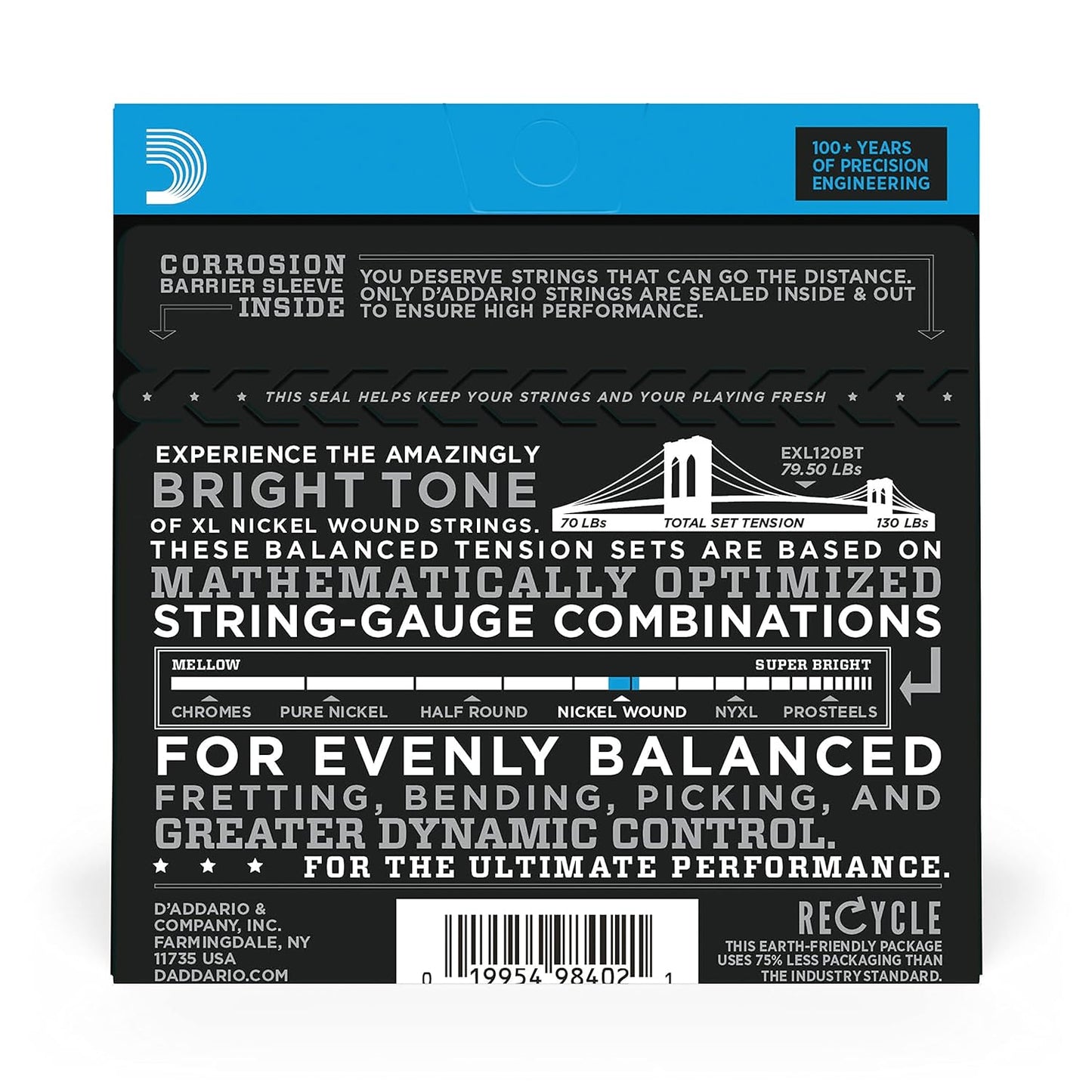 D'Addario EXL120BT Nickel Wound 9-40 Super Light Electric Guitar Strings (Nickel)